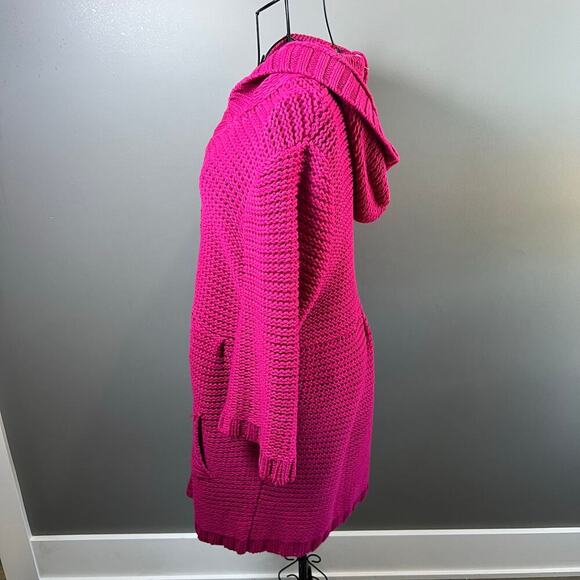 Style & Co Pink Button Front Pleated Long Cardigan  with Hood Size XL - Picture 3 of 7